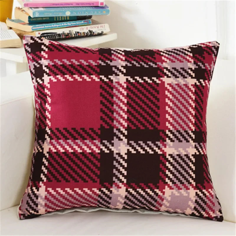 housse coussin carré géométrique coton lin moderne noir bleu rouge vert orange marron rose