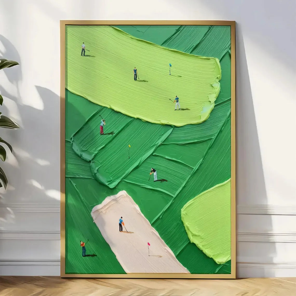 tableau abstrait moderne vert blanc impasto décoration salon peinture l'huile cadre boisintérieur