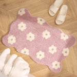 tapis bain moderne rose clair fleurs blanches absorbant rapide sec handwashable polyester