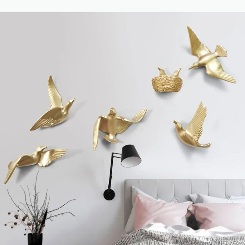 décorations murales modernes oiseaux vol or blanc noir bleu réaliste minimaliste