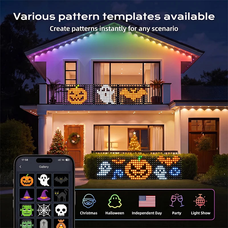 guirlandes led modulables multicolores pixel art motifs variés app contrôlables waterproof ip65