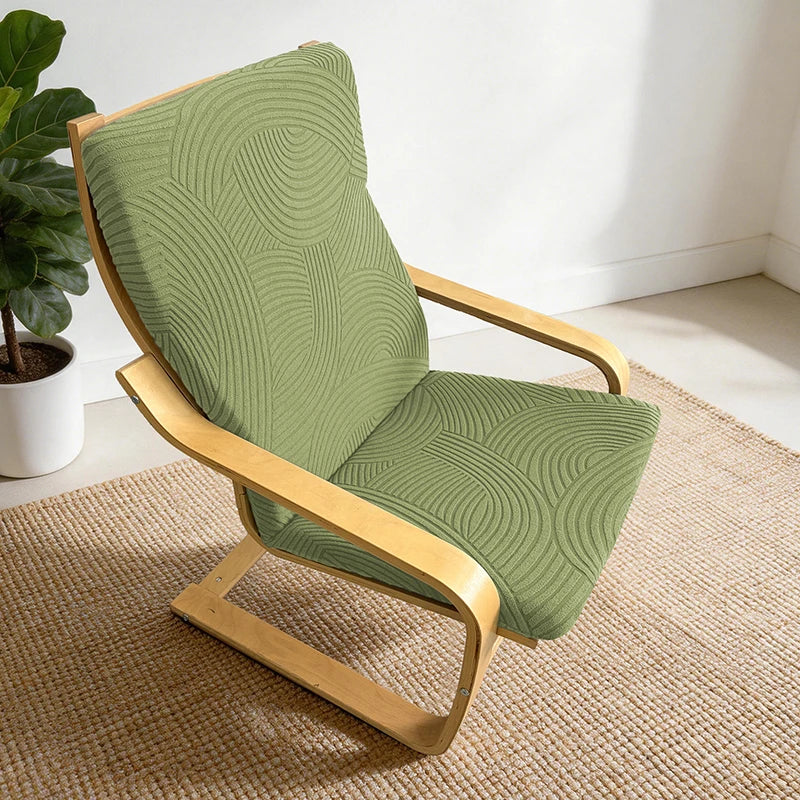 coussin chaise moderne poche bleu marine motif feuilles vert olive rayures
