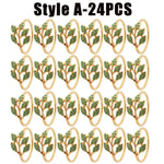anneaux décoratifs élégants feuilles stylisées strass doré argenté vert décoration table événement