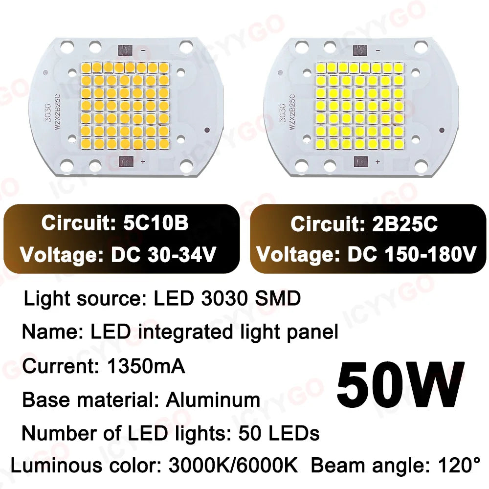panneau led intégré blanc 50w 50 leds 3000k 6000k moderne 55x40mm