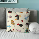 housse coussin carré beige motif pingouin cartoon décoratif salon chambre enfant tissu coton