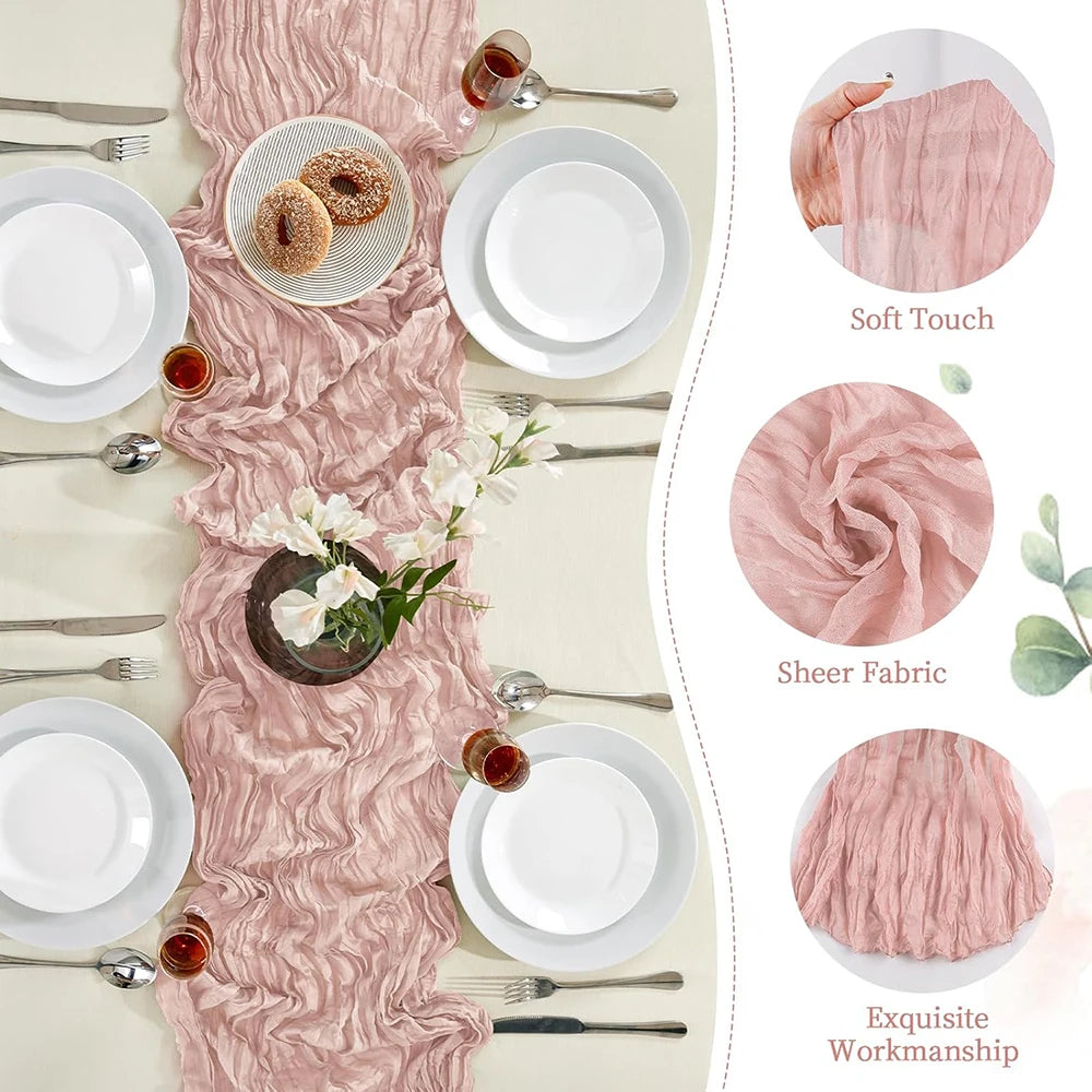 chemin table gaze coton rose pâle décoration mariage table boho rustique