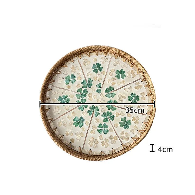 assiette plate décorative rotin tressé motif fleurs boho rustique couleur naturelle