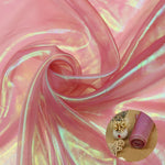 tissu iridescent multicolore rayures ondulées effet holographique semi transparent moderne élégant polyester respirant mètre