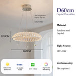 suspension lumineuse moderne cristal facettes papillons argentés interrupteur tactile 80cm diamètre