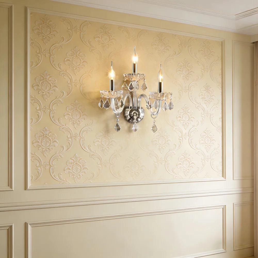 applique murale trois lumières cristal argenté classique éclairage mur fixé transparent