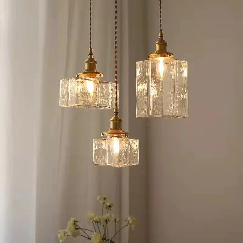 lampe suspendue vintage industrielle verre gravé transparent doré chambre étude