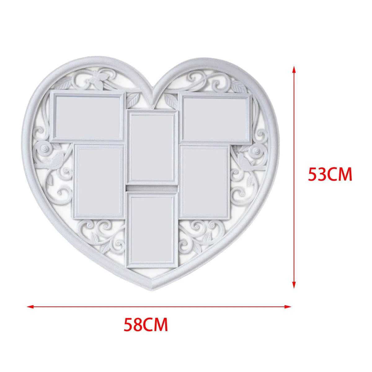 cadre photo cœur blanc décoration florale baroque romantique 53x58cm multiphotosintérieurvisible