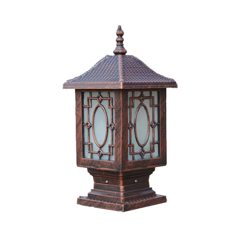 Lampadaire extérieur bronze noir texturé panneau verre translucide asiatique traditionnel éclairage cuisine chambre coucher