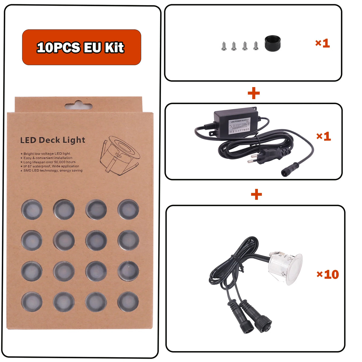 lampe led encastrable ip67 étanche blanc moderne jardin terrasse vis fixation câbles adaptateurs