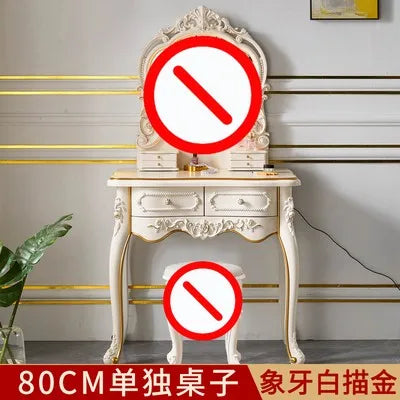 maquillage blanc ornements floraux six tiroirs grand miroir tabouret chambre classique