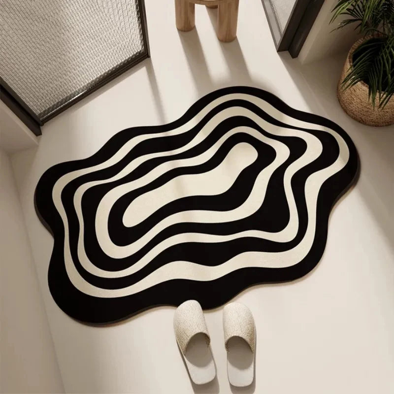 tapis noir blanc rayures moderne salon salle bain imperméable anti dérapant polyester daimwashable