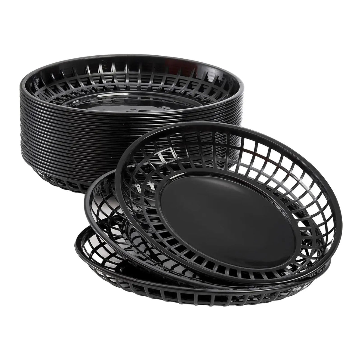 paniers ovales plastique rouge noir grille service alimentaire party trays restaurants