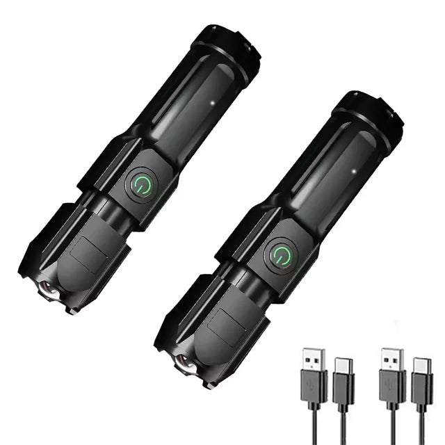 lampe torche led rechargeable usb zoom camping pêche extérieur étanche noire moderne