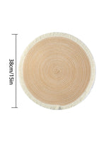 tapis table rond franges tissées beige blanc moderne respectueux environnement