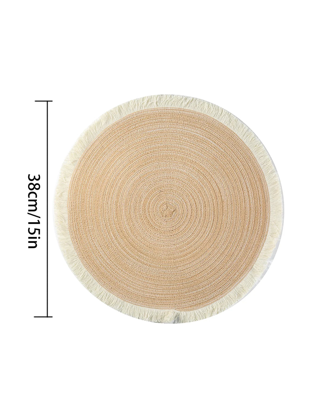 tapis table rond franges tissées beige blanc moderne respectueux environnement