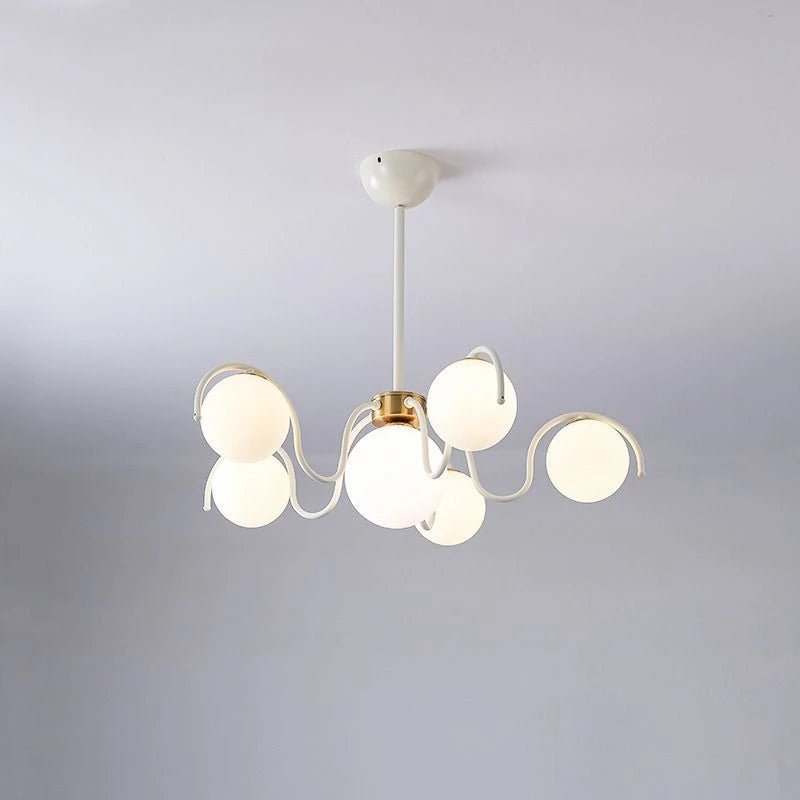 suspension lumineuse rouge moderne sphères translucides scandinave spiral métal opaque led