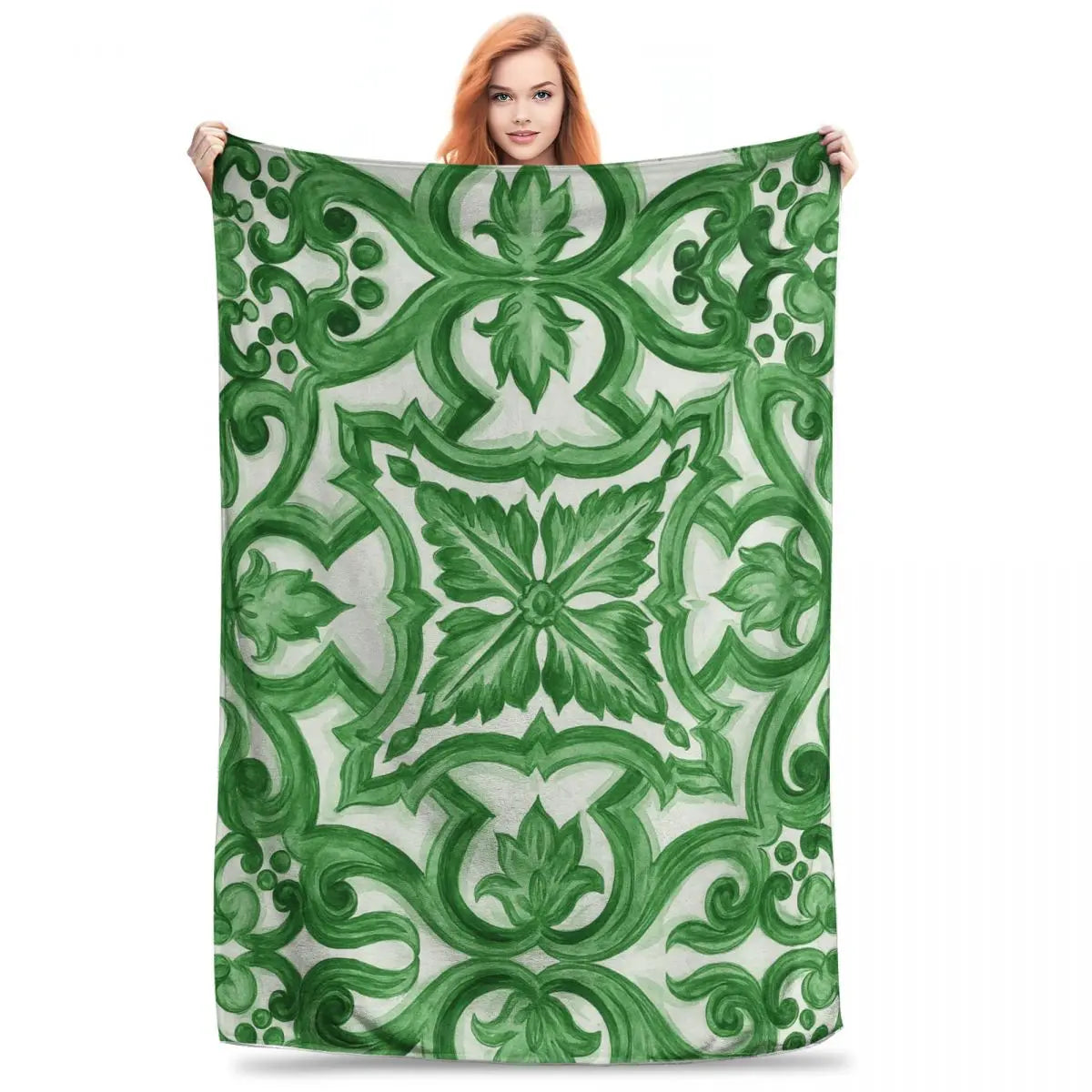 couverture canapé vintage motif floral vert blanc douce lit salon maison décoration