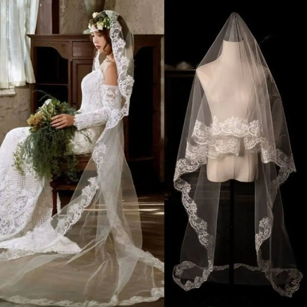 voile mariée blanc dentelle polyester classique translucide 1.5m 2.5 3m
