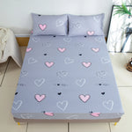 drap housse matelas gris clair motif coeur rose blanc moderne coton polyester chambre adulte