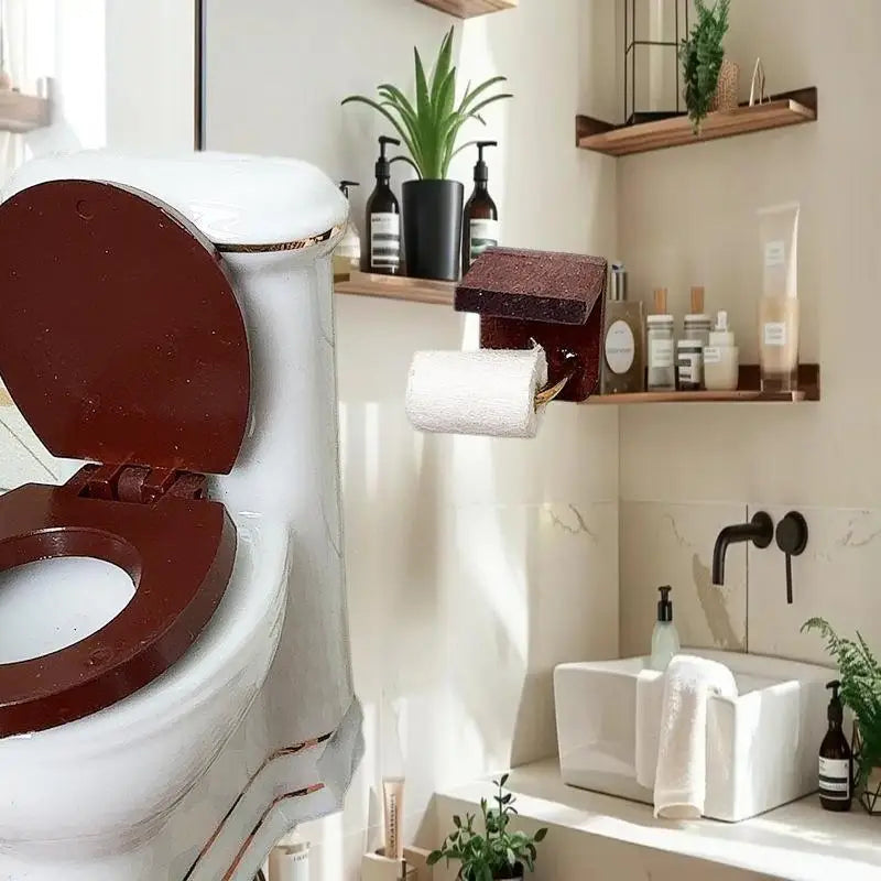 porte rouleau papier toilette miniature classique marron blanc texture bois résine adhésif salle bain