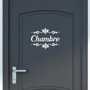 autocollant porte chambre lettres calligraphie motifs floraux adhésif noir blanc gris français decoration chambre
