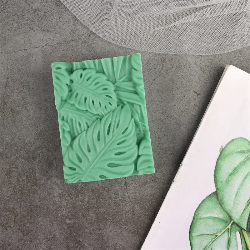 moule silicone feuille monstera savon bougie palmier tropical décoration bain artisanal botanique fini