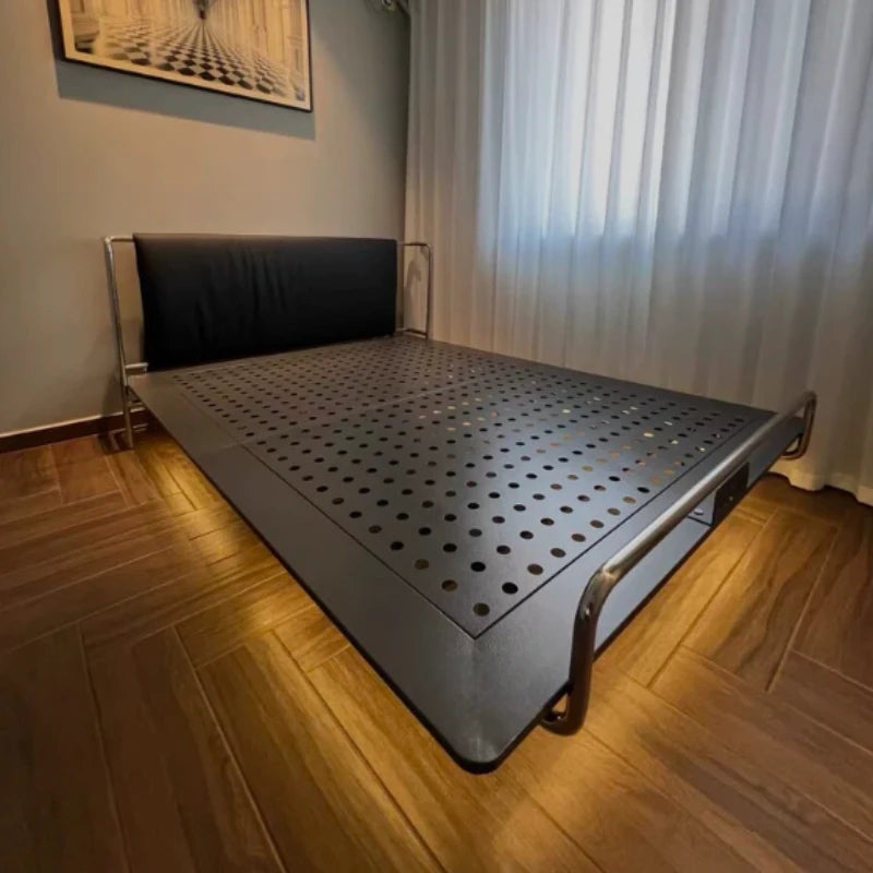 cadre lit cuir véritable moderne minimaliste noir gris métallique perforé 180x200cm 200x200cm 200x220cm
