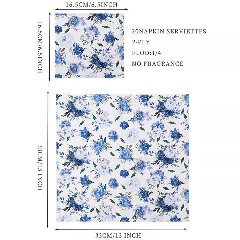 serviettes papier fleur oiseau géométrique bleu blanc classique vintage decoration fetes
