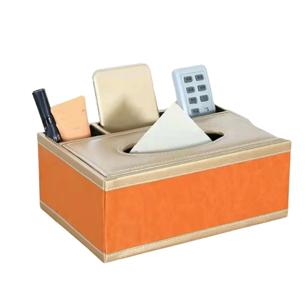 boîte mouchoirs simili cuir noire classique compartiments rangement télécommande objetos divers