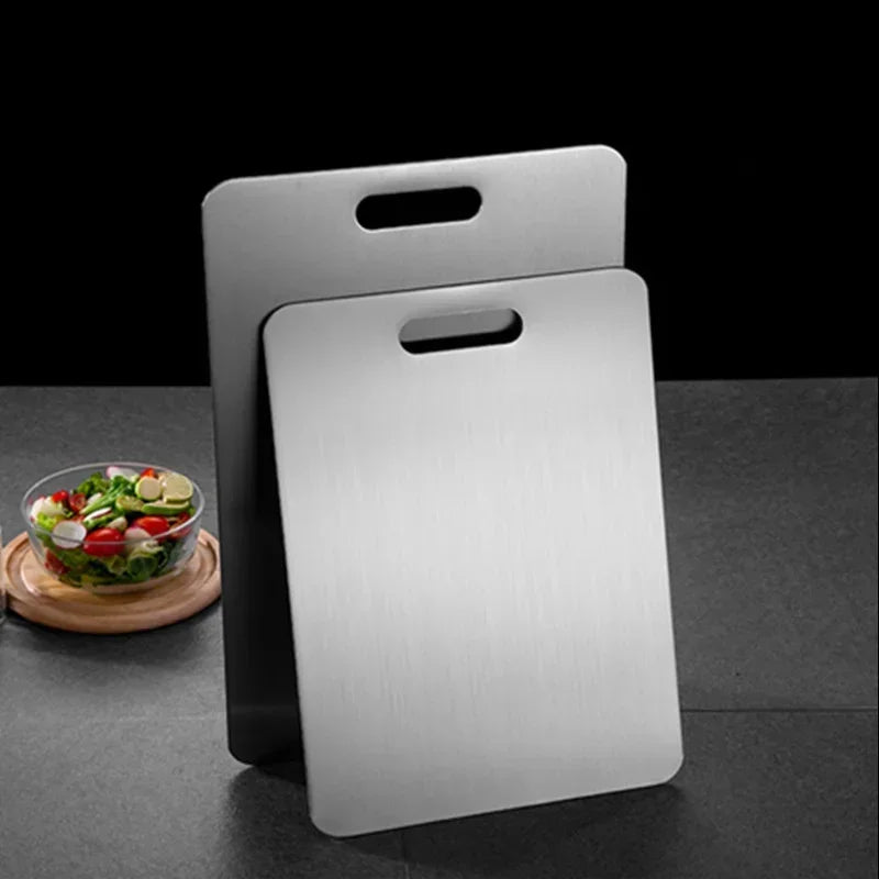 planche découper acier inoxydable blanc antibactérienne lisse moderne poignées intégrées respectueux environnement taille 39x28cm