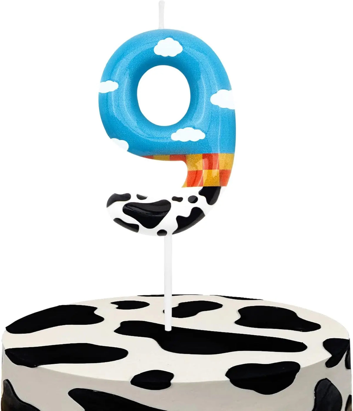 bougies numérotées anniversaire dessin animé motif animalier vache nuages carreaux