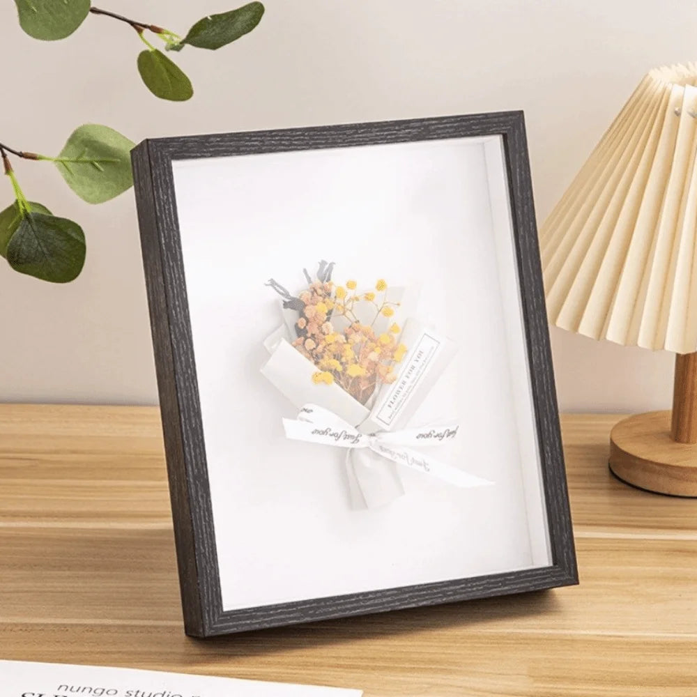 cadre photo bois naturel moderne décoration murale papillons fleurs séchées citron fixations contemporain minimaliste