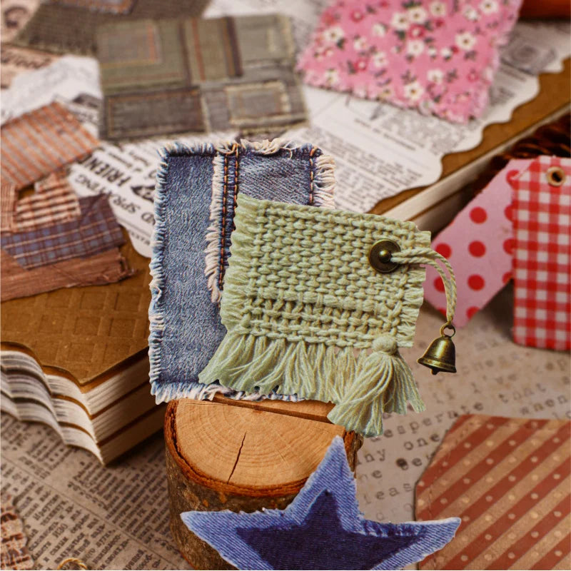 autocollants vintage tissu carnets notes motifs fleuris vichy dentelle tasseaux métal tissu vieux artisanal