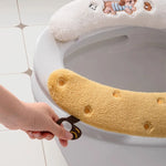 couvre siege toilette peluche blanc jaune imprimé chien doux decoratif anneaux métalliques salle bain