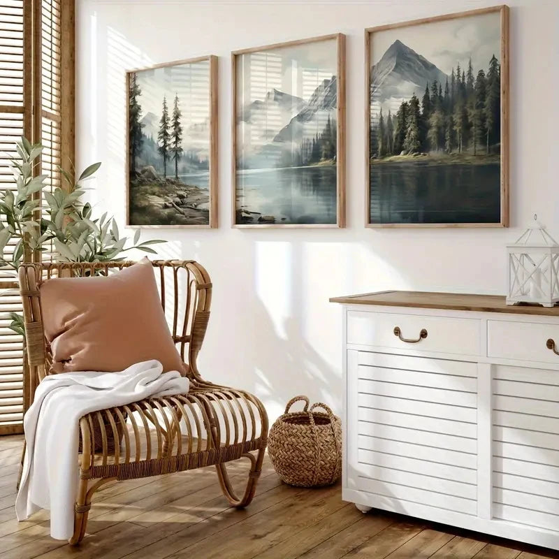 tableaux modernes toile paysage montagneux arbres nuages eau calme sans cadre