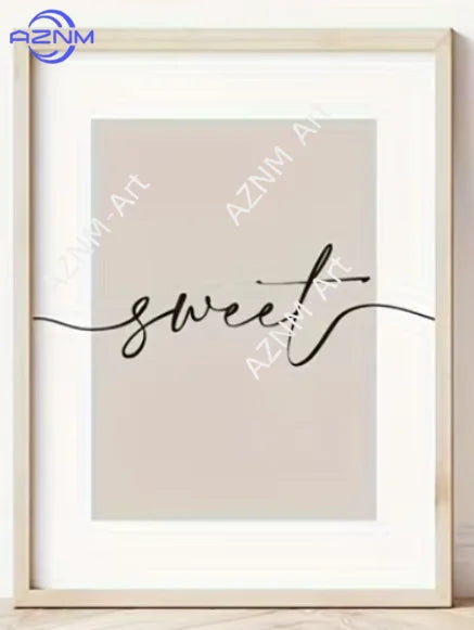 cadre art mural lettres coeur sweet dreams moderne minimaliste beige clair noir blanc