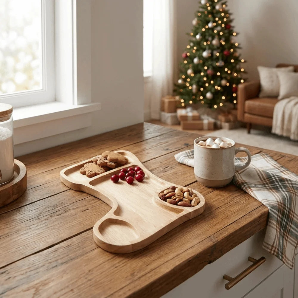 assiettes bois naturel assiettes noël forme d'arbre cerf décoration festive modernes