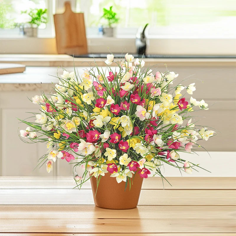 bouquet fleurs artificielles blanc jaune rose violet moderne pot décoratif intérieurextérieur
