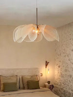 Suspension lumineuse tissu beige motif feuilles moderne opaque pendentif chambre salon étude