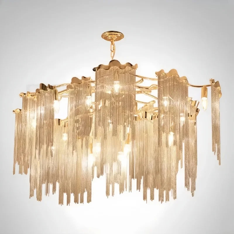 lustre moderne doré transparent tissu franges éclairage chambre salon 2000 82000lm toucher on/off 90