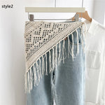 foulard boho chic blanc motifs floraux adhésif asymétrique polyester coton