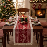 table noël chemin rouge cerfs sapins étoiles traditionnelle cuisine décorative 35x120cm 35x180cm 35x240cm
