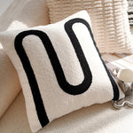 housse coussin carré plaid géométrique blanc noir contemporain amovible lavable