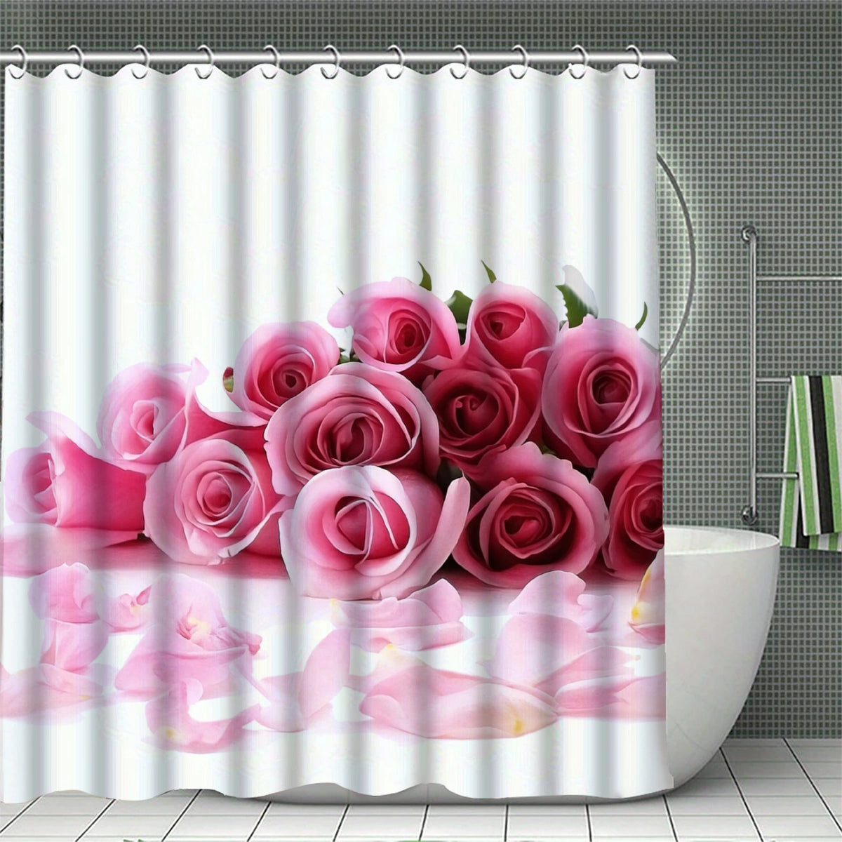 rideau douche floral rose rouge orange blanc motifs floraux décoratifs opaques variable