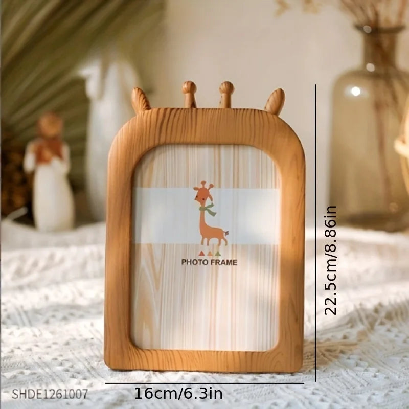 cadre photo bois naturel rayures horizontales illustration animale moderne ornement décoration